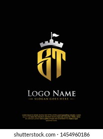 initial ST letter with shield style logo template vector