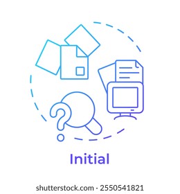 Ícone de conceito de gradiente azul do estágio inicial. Modelo de maturidade de controle de dados. Gerenciamento de dados desorganizado. Ilustração de linha de forma redonda. Ideia abstrata. Design gráfico. Fácil de usar no artigo