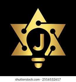 Logotipo inicial de la estrella combinado con la letra J Plantilla de Vector