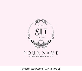 Initial SU beauty monogram and elegant logo design, handwriting logo of initial signature, wedding, fashion, floral and botanical with creative template.