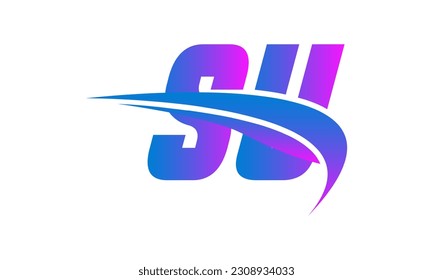 Initial SU letter Logo With Swoosh Design Graphic Vector Template for Business and Company Identity.	