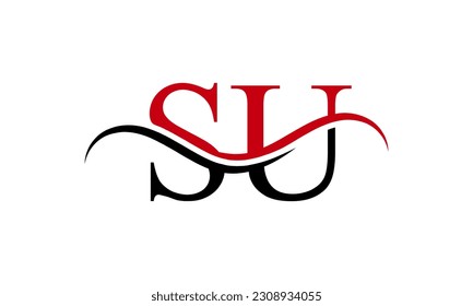 Initial SU letter Logo With Swoosh Design Graphic Vector Template for Business and Company Identity.	