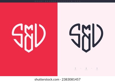 initial SU letters with red heart and love logo flat icon monogram concept