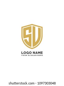 Initial SU SV abstract shield logo template vector