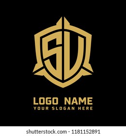 Initial SU. SV abstract shield logo template vector