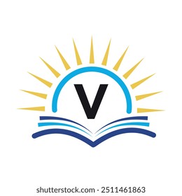 Início do nascer do sol Logo combinar com a letra V modelo vetor