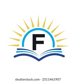Logo inicial de la salida del sol combinado con la letra F Vector Plantilla