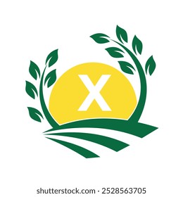 Initial Sunshine Farm Logo kombinieren mit Buchstabe X Vektorvorlage