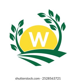 Logotipo inicial da Sunshine Farm combinar com a letra W modelo de vetor