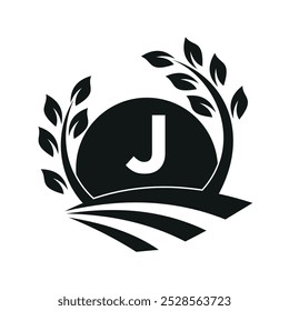 Initial Sunshine Farm Logo combine with letter J vector template