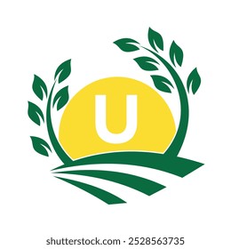 Initial Sunshine Farm Logo combine with letter U vector template