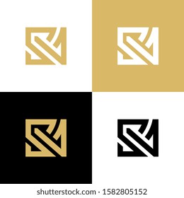 Initial SV letter logo design template elements, golden color symbol, square shape typhography
