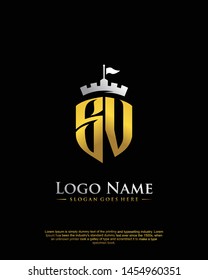 initial SV letter with shield style logo template vector