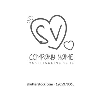 Initial SV with love logo template vector