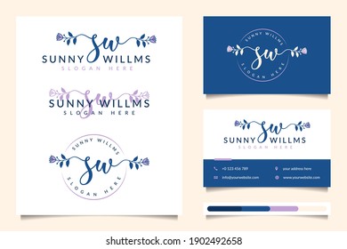Initial sw feminine logo collections with business card template