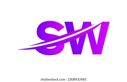 Initial SW letter Logo With Swoosh Design Graphic Vector Template for Business and Company Identity.	