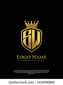 initial SW letter with shield style logo template vector