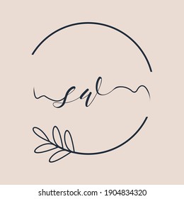 Initial SW logo Handwriting floral and botanical vector