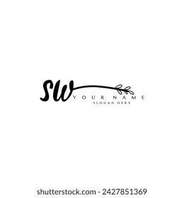 Adorno inicial de tipografía floral de escritura a mano con logotipo SW
