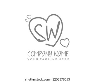 Initial SW with love logo template vector