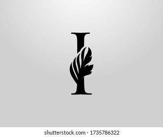 Initial I Swirl Logo. Classic I Letter Design Vector with Black Color and Floral Hand Drawn.