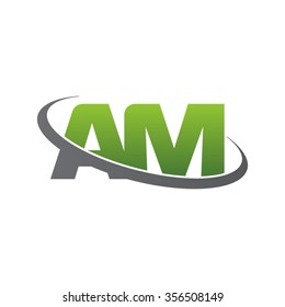 initial AM swoosh ring company logo green gray