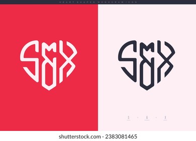 initial SX letters with red heart and love logo flat icon monogram concept