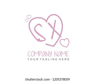 Initial SX with love logo template vector