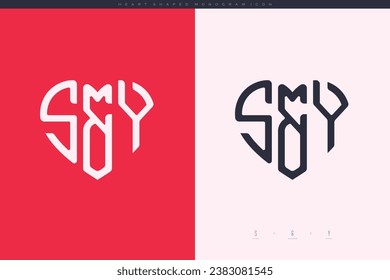 initial SY letters with red heart and love logo flat icon monogram concept