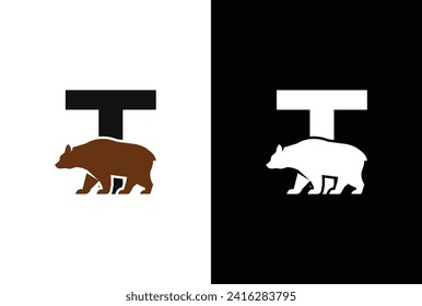 Initial T Bear logo. Bear Abstract T letter with bear logo design and modern emblem unique logo design.