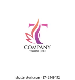 initial t with beauty logo design vector