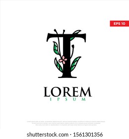 Initial t beauty monogram and elegant logo design. modern floral icon, template illustration