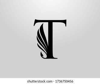 Initial T Classic Wing Logo. Heraldic T Letter Design Vector with Wing and Tale Shape Design.