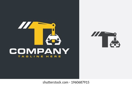 logotipo inicial de taladro de grúa T	