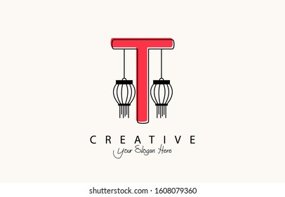 Initial T Creative Logo Icon Design. Elegant happy chinese new year design with letter style.