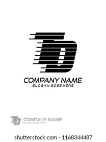 Initial T D speed line logo template vector