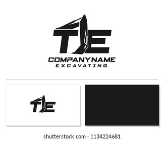 Initial T E excavator logo concept vector with arm excavator template vector.