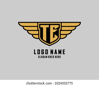 Initial T & E wing shield logo template vector