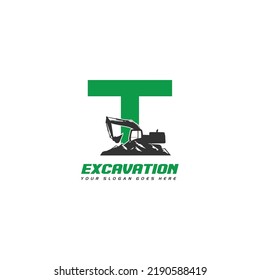 Initial T excavator logo concept template vector.