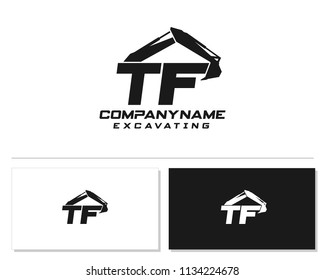 Initial T F excavator logo concept vector with arm excavator template vector.