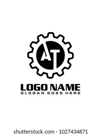 Initial A & T gear logo template vector