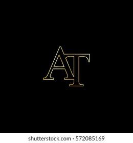 Initial a and t golden logo texture with outside line style letters. AZ outline design in gold on a black background