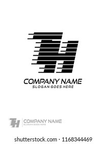 Initial T H speed line logo template vector