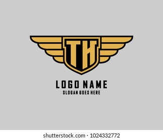 Initial T & H wing shield logo template vector