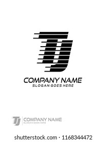 Initial T J speed line logo template vector