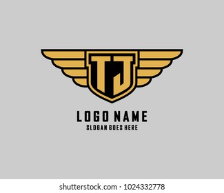 Initial T & J wing shield logo template vector