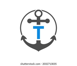 Initial T letter with Anchor. Anchor logo with T letter. Marine, Sailing Boat Logo