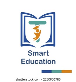Initial T Letter with book and student symbol character for school, education, trainer center business logo template vector