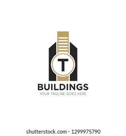 initial t letter building logo vector illustration design template