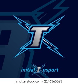 Initial T letter esport logo illustration, esport mascot gamer team work design, streamer logo